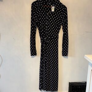 Calvin Klein Black Polka Dot Long Sleeve Wrap Dress
